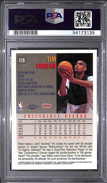 1997 Topps Chrome Tim Duncan #115 Graded PSA 5