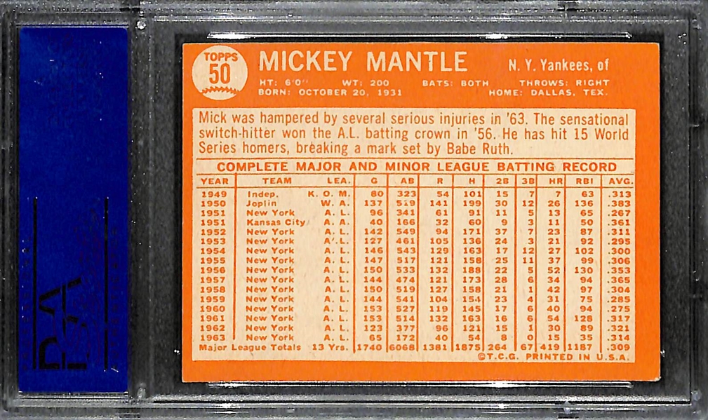 1964 Topps Mickey Mantle #50 Graded PSA 6  