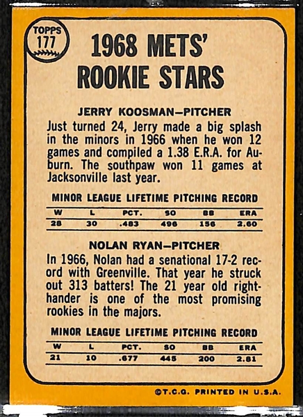 1968 Topps Nolan Rookie Card #177