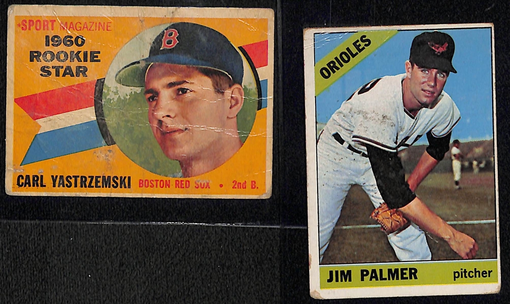 (4) Low Grade 1960s Rookies w. Carl Yastrzemski, Jim Palmer, Tommy John, Sandy Alomar