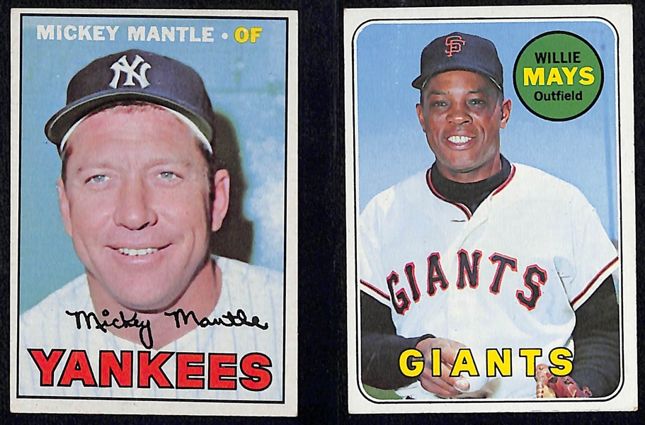 1967 Topps Mickey Mantle (#150) and 1969 Topps Willie Mays (#190)