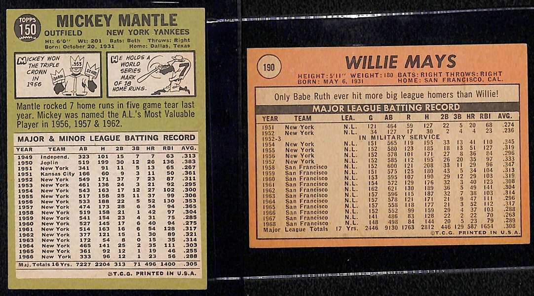 1967 Topps Mickey Mantle (#150) and 1969 Topps Willie Mays (#190)