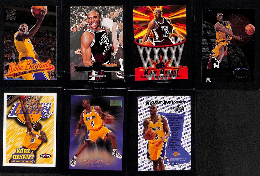 Lot of (7) Kobe Bryant Rookie & 2nd Year Cards Inc. Fleer Ultra and (2) Press Pass Rookie Cards