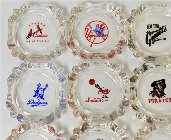  Lot of (15) Vintage 1950s Baseball Logo Glass Ash Trays