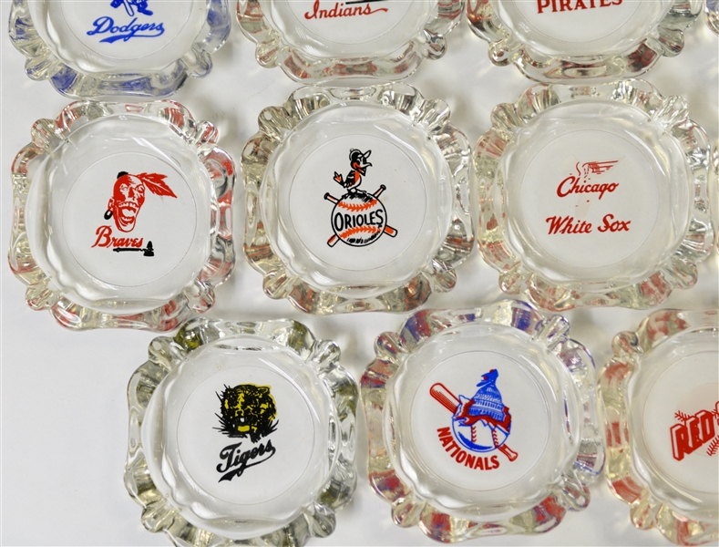  Lot of (15) Vintage 1950s Baseball Logo Glass Ash Trays