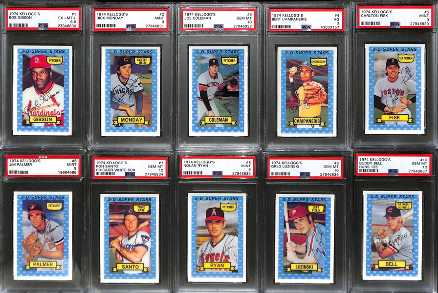 1974 Kellogg's Baseball Complete Set of 54 Cards - All PSA Graded - w. 28 PSA 10s! 