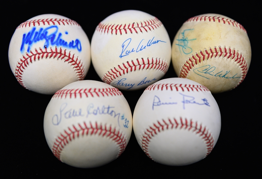 (5) Phillies Signed Baseballs - Ashburn/Bowa, Schmidt, Carlton, Roberts, Kalas/Wheeler/Musser (JSA Auction Letter)