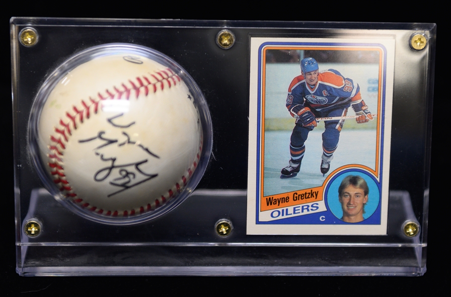 Wayne Gretzky Signed Official NL Baseball w. 1984 OPC Card (JSA Auction Letter)