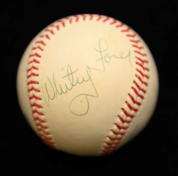 Rawlings Baseball Signed by Roger Maris, Mickey Mantle, Jim Catfish Hunter, & Whitey Ford From the Collection of Yankees Official Marshall Samuel (JSA LOA)