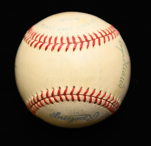 Rawlings Baseball Signed by Roger Maris, Mickey Mantle, Jim Catfish Hunter, & Whitey Ford From the Collection of Yankees Official Marshall Samuel (JSA LOA)