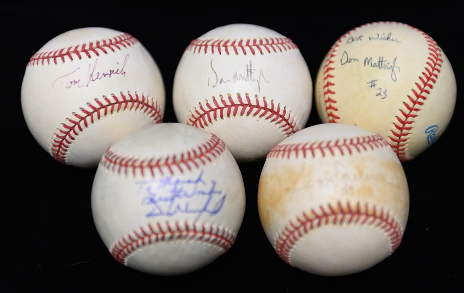 (5) Yankees Signed Official AL Baseballs - (2) Mattingly, Reggie Jackson, Dave Winfield, & T. Henrich, From Marshall Samuel Collection (JSA Auction Letter)