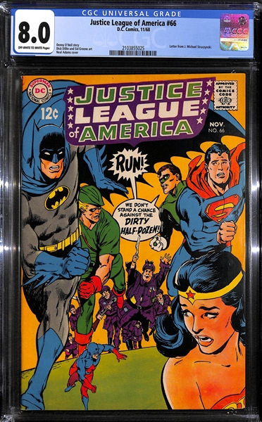 DC Comics 1968 Justice League of America #66  Graded Comic Book CGC 8.0