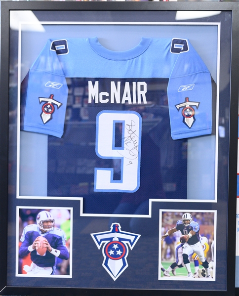 Lot of (4) Autographed and Framed Titans/Oilers Jerseys Inc. Steve McNair and Earl Campbell (JSA Auction Letter) 