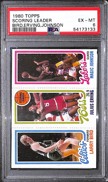 1980-81 Topps Magic Johnson & Larry Bird Dual Rookie Card w. Julius Erving Graded PSA 6