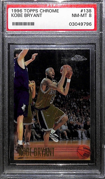 1996-97 Topps Chrome Kobe Bryant Rookie Card Graded PSA 8