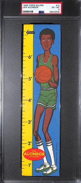 Rare 1969 Topps Basketball Rulers Lew Alcinder (Kareem Abdul-Jabbar) #10 Rookie Graded PSA 6 (EX-MT)