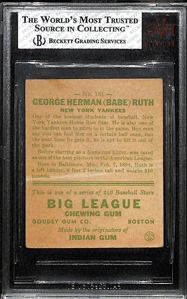 1933 Goudey Babe Ruth #181 Green Back Graded BVG 4.5