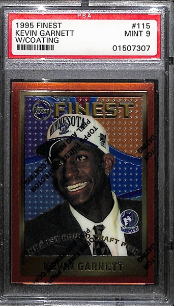 1995 Finest Kevin Garnett Rookie Card w. Coating Graded PSA 9 Mint! Hall of Famer