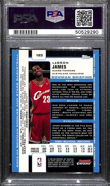 2003 Bowman Chrome LeBron James Rookies & Stars Rookie Card Graded PSA 8