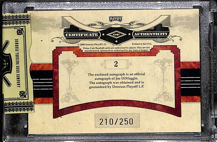 2008 Playoff Prime Cuts Joe DiMaggio Cut Autograph Baseball Card #210/250