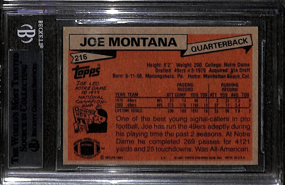 1981 Topps Joe Montana #216 Rookie Card Graded BGS 8.5 NM-MT+