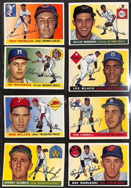 1955 Topps Baseball Complete Set of 206 Cards w. Koufax & Clemente Rookie Cards