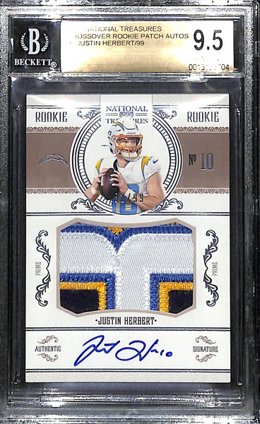 2020 Panini National Treasures Justin Herbert Crossover Rookie 3-Color Patch Autograph Card #82/99 BGS 9.5 (10 Auto Grade)