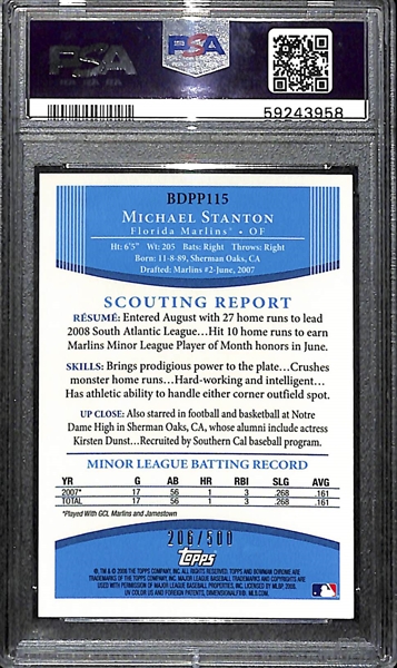 2008 Bowman Chrome Michael (Giancarlo) Stanton Rookie Autograph Refractor #ed 206/500 Graded PSA 9 