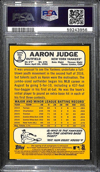 2017 Topps Heritage Aaron Judge Real One Autograph Rookie Graded PSA 9 Mint
