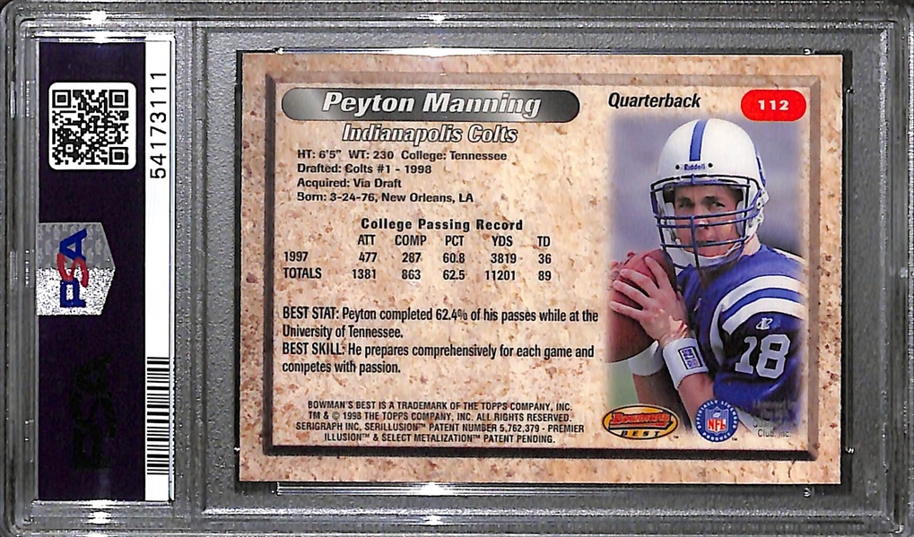1998 Bowman's Best Peyton Manning #112 Rookie Graded PSA 10 Gem Mint!