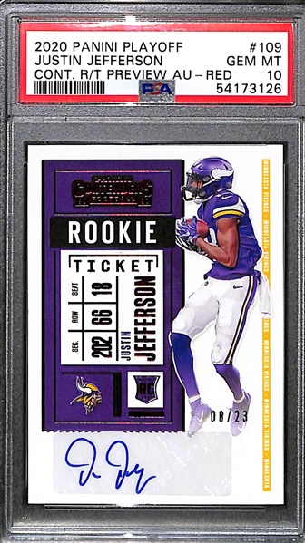 2020 Panini Playoff Justin Jefferson Autograph Rookie Ticket Preview (Red #ed 8/23) PSA 10