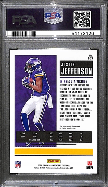 2020 Panini Playoff Justin Jefferson Autograph Rookie Ticket Preview (Red #ed 8/23) PSA 10