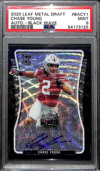 2020 Leaf Metal Draft Chase Young Black Wave Autograph Rookie #ed 2/7 Graded PSA 9 Mint