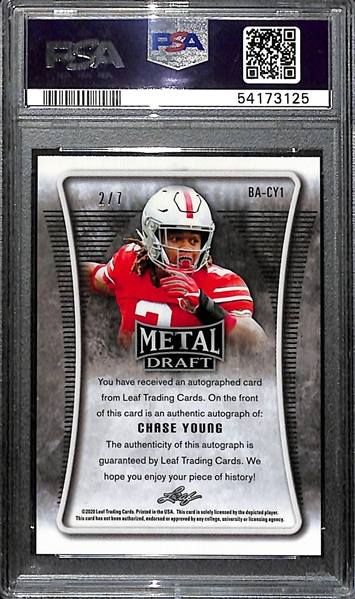2020 Leaf Metal Draft Chase Young Black Wave Autograph Rookie #ed 2/7 Graded PSA 9 Mint