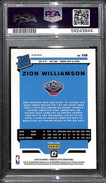 2019-20 Panini Donruss Optic Choice Zion Williamson #158 Rookie Card Graded PSA 10 Gem Mint