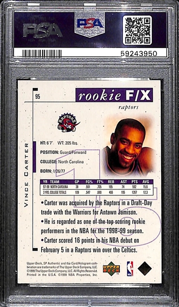 1998 SP Authentic Vince Carter #95 Rookie Card Graded PSA 9 (#ed 13/3500)