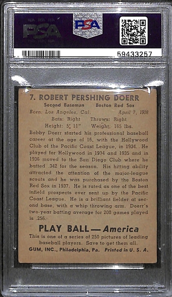 1939 Play Ball Bobby Doerr #7 Graded PSA 3.5
