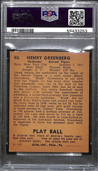 1940 Play Ball Hank Greenberg #40 Graded PSA 4.5