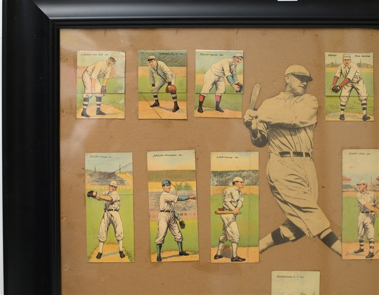 Lot of (19) 1911 T201 Mecca Double Folders - Secured within Frame - w. Mathewson & Cobb