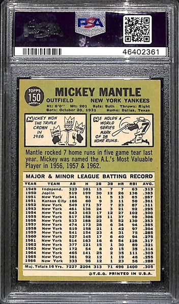 Pack Fresh 1967 Topps Mickey Mantle #150 Graded PSA 7 NM