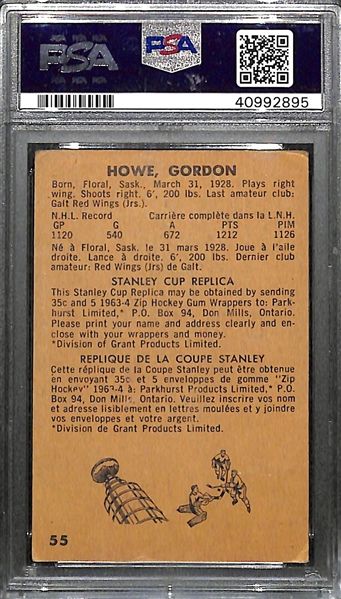 Signed 1963 Parkhurst Gordie Howe #55 - PSA/DNA Authentic Gordie Howe Autograph Presents Nicely!