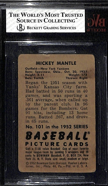 1952 Bowman Mickey Mantle #101 Graded Beckett BVG 1.5