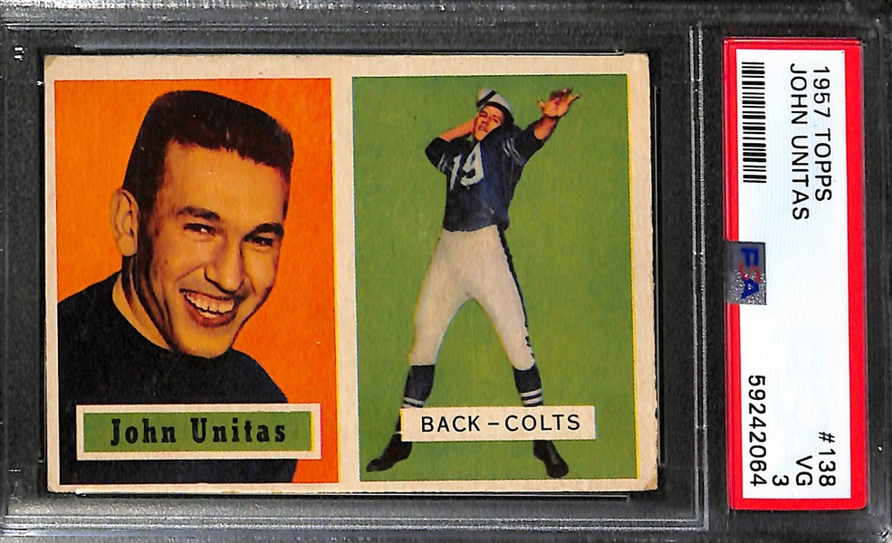 (3) Graded 1957 Topps Football Johnny Unitas #138 Rookie Cards (PSA 2.5, PSA 3, and PSA 3.5) 