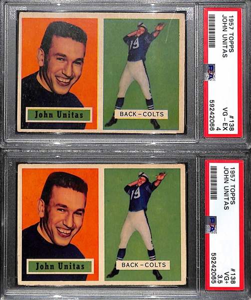 (2) Graded 1957 Topps Football Johnny Unitas #138 Rookie Cards (PSA 3.5 and PSA 4) 