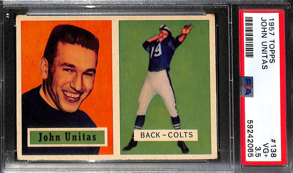 (2) Graded 1957 Topps Football Johnny Unitas #138 Rookie Cards (PSA 3.5 and PSA 4) 