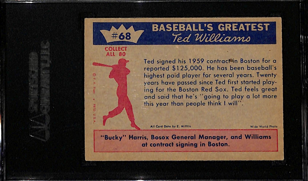 Rare 1959 Fleer Ted Williams #68 Ted Signs for 1959 Graded SGC 5.5