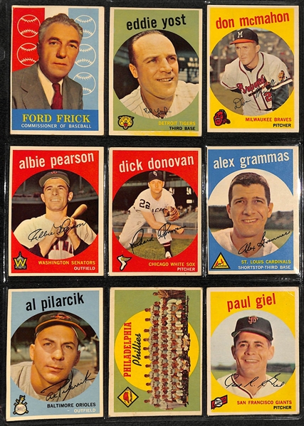 1959 Topps Baseball Card Near Complete Set (549 of 572 Cards - Missing Bob Gibson Rookie) in Binder - Mostly VG+-EX+ Cards