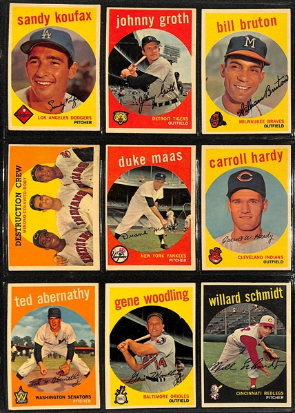 1959 Topps Baseball Card Near Complete Set (549 of 572 Cards - Missing Bob Gibson Rookie) in Binder - Mostly VG+-EX+ Cards