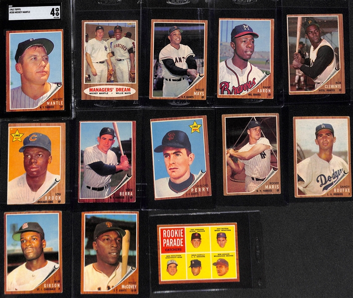 1962 Topps Baseball Card Complete Set (All 598 Cards) in Binder (Mantle Graded SGC 4) Mostly VG-VG+ Cards