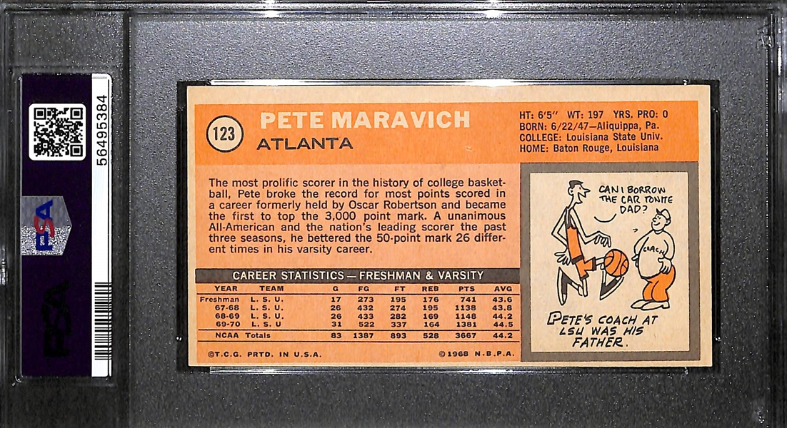 1970 Topps Pete Maravich Rookie Card #123 Graded PSA 5 EX